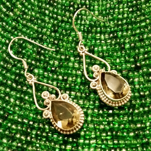 Handmade Jewelry - .925 Silver Smoky Topaz French Hook Earrings